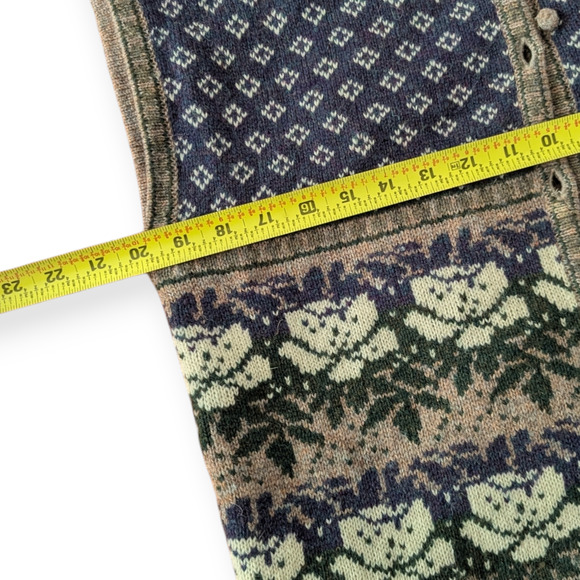 70s Villager Shetland Wool Button Down Floral Sweater Vest L - Picture 5 of 6